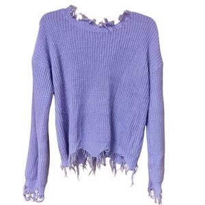 💜 Lavender Distressed Knit Sweater – Size S